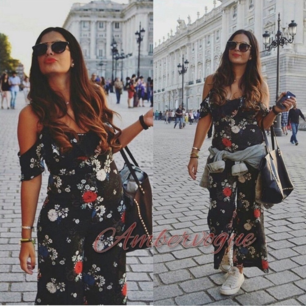 Zara Black Floral Jumpsuit